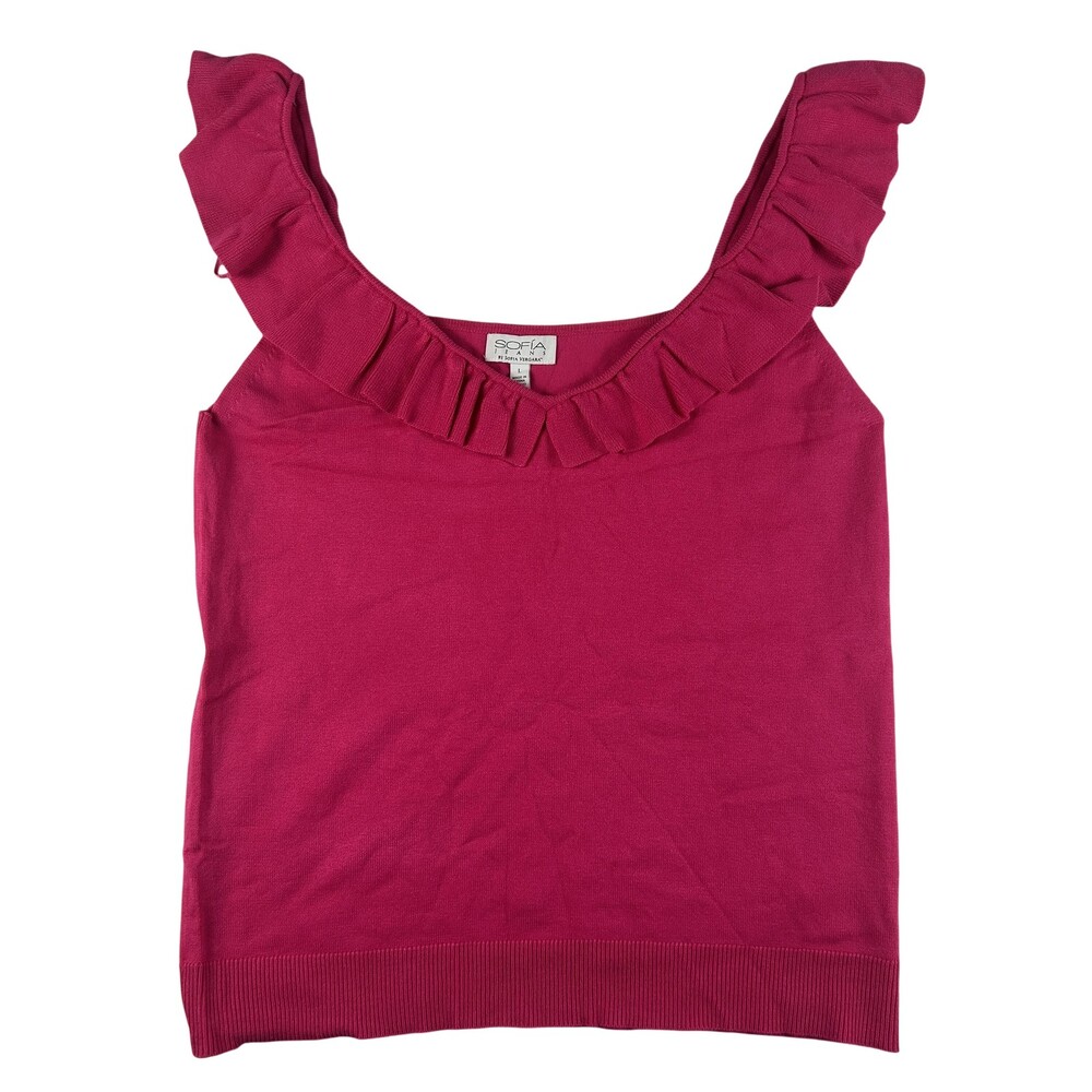 Sofia Jeans Tank Top Womens L Pink Ruffle Strap Knit Scoop Neck Basic Summer